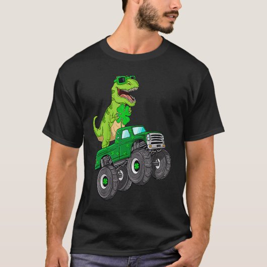 St patricks dayTレックス乗馬モンスタートラックディノ Tシャツ (正面)