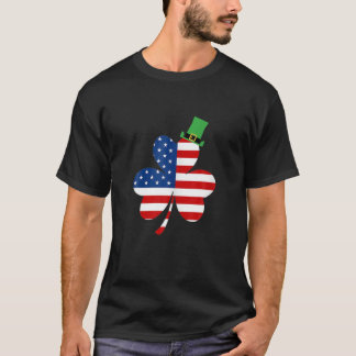 St patricks dayT、アイリッシュアメリカ国旗のシャムロック Tシャツ