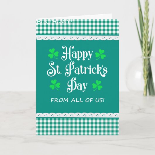 St Patrick's From All of Us Shamrocks Green Checks カード (正面)