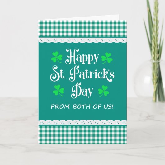 St Patrick's From Both of Us Shamrock Green Checks カード (正面)