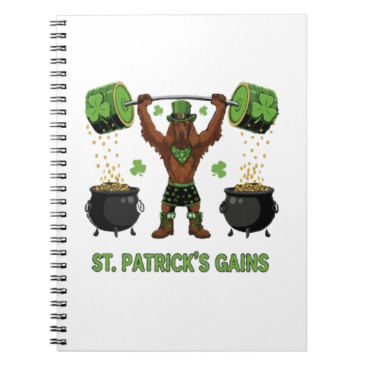 St. Patrick's Gains Funny Weightlifting Irish Sett ノートブック (正面)