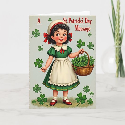 St Patricks Girl Glitter Texture Card カード (正面)