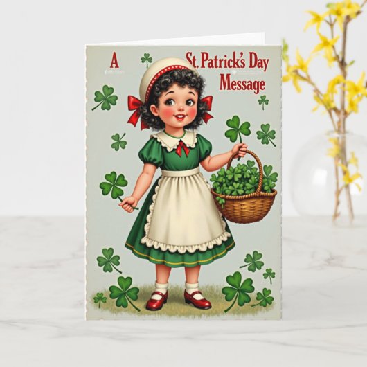 St Patricks Girl Glitter Texture Card カード (黄色い花)