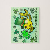 St Patrick's Green leprechaun goldfish & shamrocks ジグソーパズル (縦)