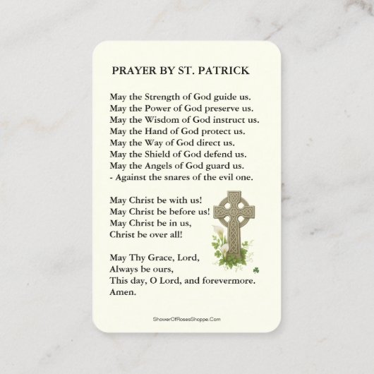 St. Patrick's  Holy Card Catholic Prayer 名刺 (裏面)