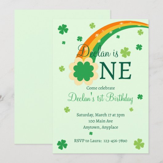 St. Patrick's Irish First 1st Birthday 招待状 (正面/裏面)
