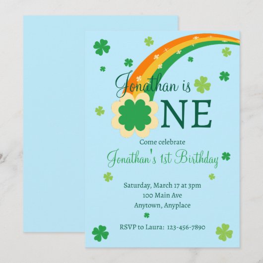 St. Patrick's Irish First 1st Birthday 招待状 (正面/裏面)