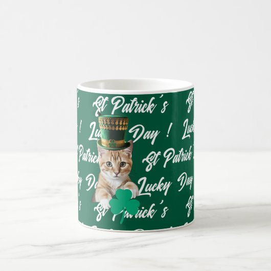 St Patrick's Lucky Day Cute Cat Leprechaun Hat, コーヒーマグカップ (中央)