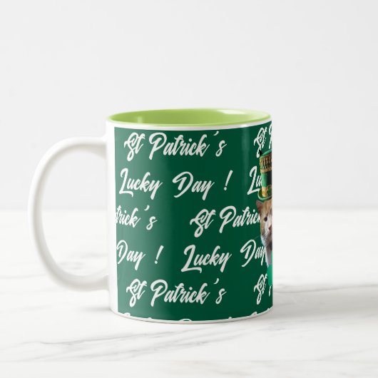 St Patrick's Lucky Day Cute Cat Leprechaun Hat, ツートーンマグカップ (左)