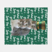 St Patrick's Lucky Day Cute Cat Leprechaun Hat, フリースブランケット (正面(横))