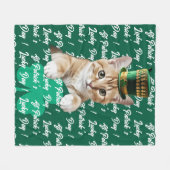 St Patrick's Lucky Day Cute Cat Leprechaun Hat, フリースブランケット (正面(横))