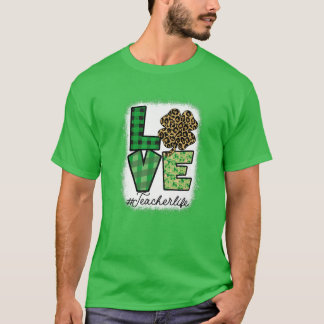 St Patricks Teacher Messy Bun Leopard Bleached Iri Tシャツ