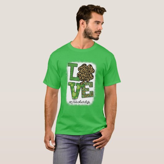 St Patricks Teacher Messy Bun Leopard Bleached Iri Tシャツ (正面フル)