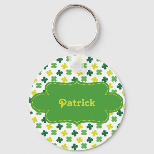 St. Pattysカラフル Shamrock Pattern with Label キーホルダー (正面)