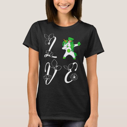 St Pattys Day Love Green Dabbing Lepricorn Four Le Tシャツ (正面)