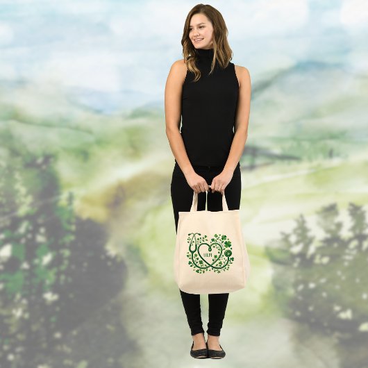 St Pattys Heart Clover Stethoscope Nurses Initials トートバッグ