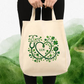 St Pattys Heart Clover Stethoscope Nurses Initials トートバッグ
