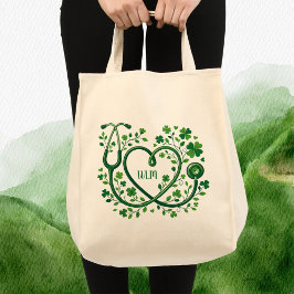 St Pattys Heart Clover Stethoscope Nurses Initials トートバッグ