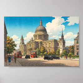 St Pauls Cathedral Japanese Woodblock Print ポスター