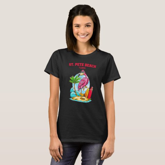 St Pete Beach Flamingo Surfboard Tシャツ (正面フル)