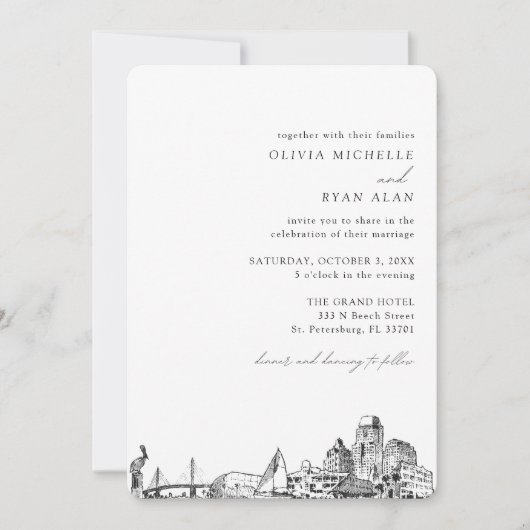 St. Petersburg Wedding Elegant Skyline Invitation 招待状 (正面)