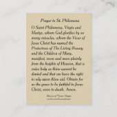 St. Philomena Wonderworker及び殉教者の神聖なカード 名刺 (裏面)