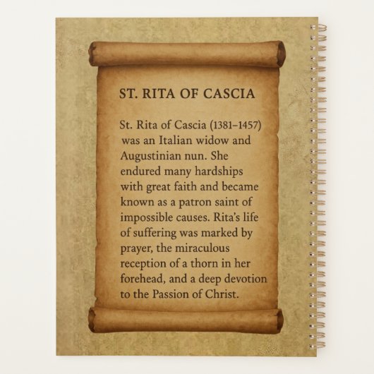 St Rita of Cascia Saint of the Impossible Catholic プランナー手帳 (裏面)