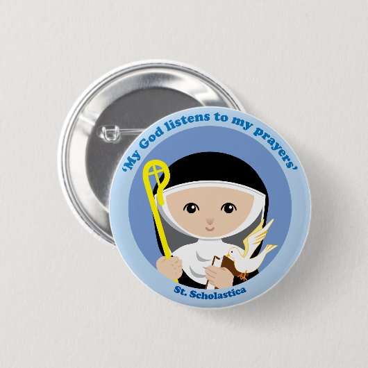 St. Scholastica 缶バッジ (正面&裏面)