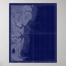 St Simons Georgia Map Nautical Chart Blue Art ポスター