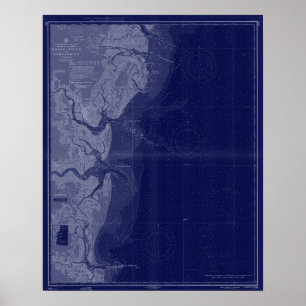 St Simons Georgia Map Nautical Chart Blue Art ポスター