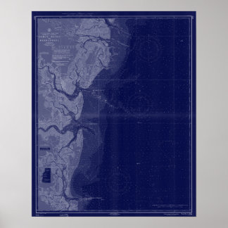 St Simons Georgia Map Nautical Chart Blue Art ポスター