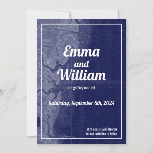 St Simons Islandヴィンテージマップ日付カードを保存 招待状 (正面)