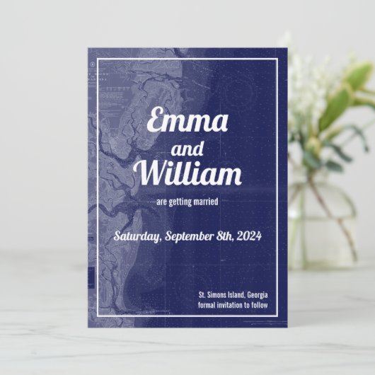 St Simons Islandヴィンテージマップ日付カードを保存 招待状 (スタンド正面)