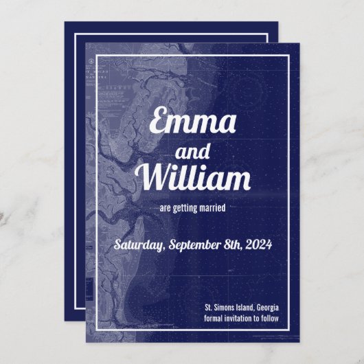 St Simons Islandヴィンテージマップ日付カードを保存 招待状 (正面/裏面)