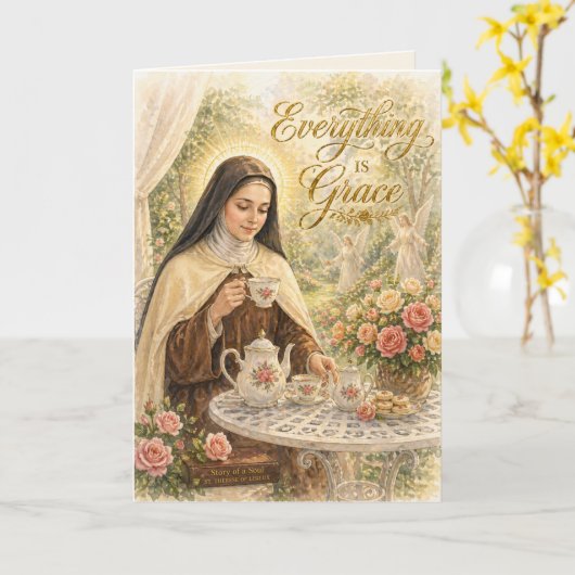 St Therese Everything is Grace Catholic  カード (黄色い花)