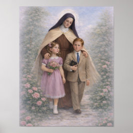 St. Therese Guiding Children Roses Catholic ポスター