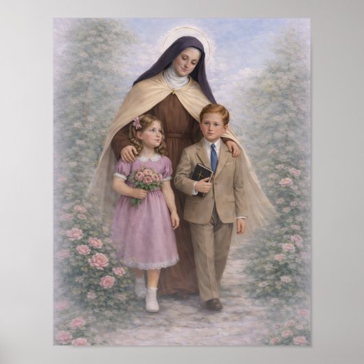 St. Therese Guiding Children Roses Catholic ポスター (正面)