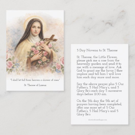 St. Therese Jesus Crucifix Novena Holy Card 名刺 (正面/裏面)