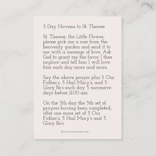 St. Therese Jesus Crucifix Novena Holy Card 名刺 (裏面)