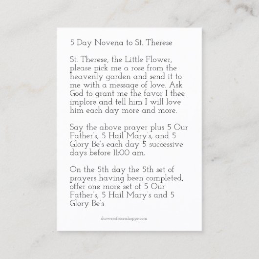 St. Therese Jesus Crucifix Novena Holy Card 名刺 (裏面)