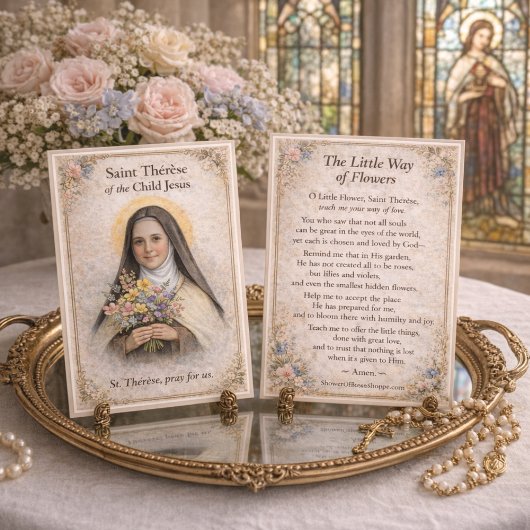 St Thérèse Little Way Flowers Prayer Holy Card ノートカード
