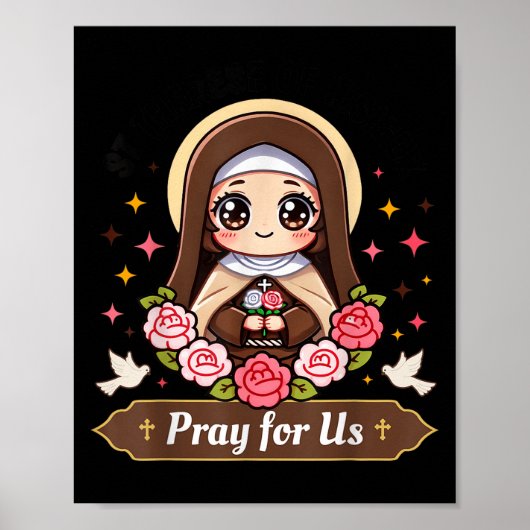 St Therese Of Lisieux Pray For Us Catholic Roses F ポスター (正面)