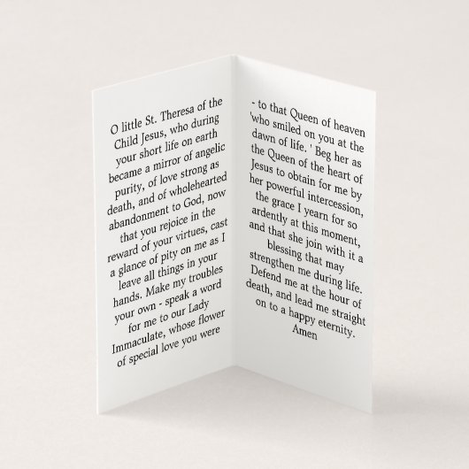 St. Therese of Lisieux Prayer Card (内部)