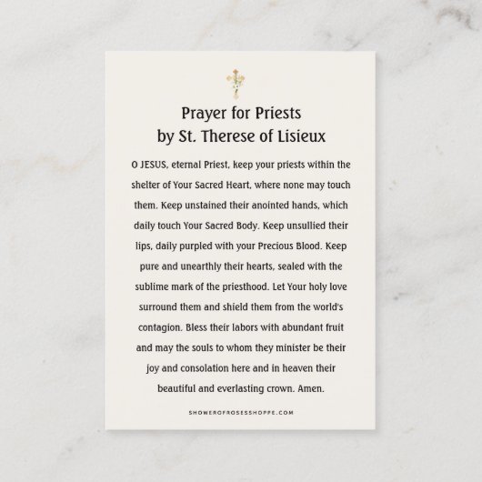 St Therese Prayer for Priests Catholic Devotional 名刺 (裏面)