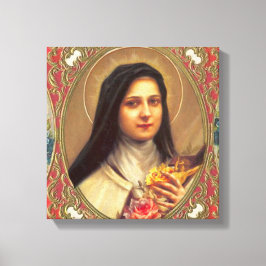 St. Therese the Little Flower w w/pink rosesヴィンテージ キャンバスプリント
