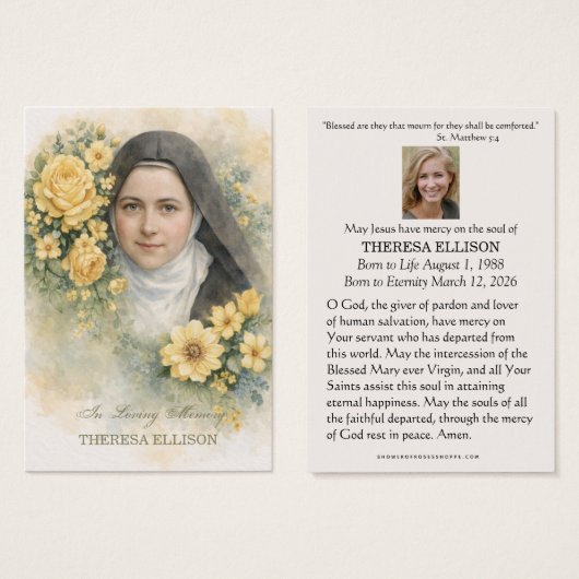 St. Therese Yellow Floral Funeral Prayer Memorial  (正面&裏面)