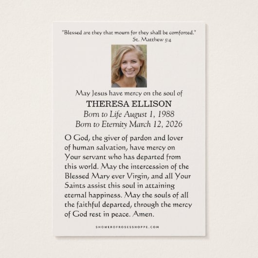 St. Therese Yellow Floral Funeral Prayer Memorial  (裏面)