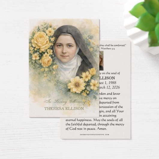 St. Therese Yellow Floral Funeral Prayer Memorial  (デスク)