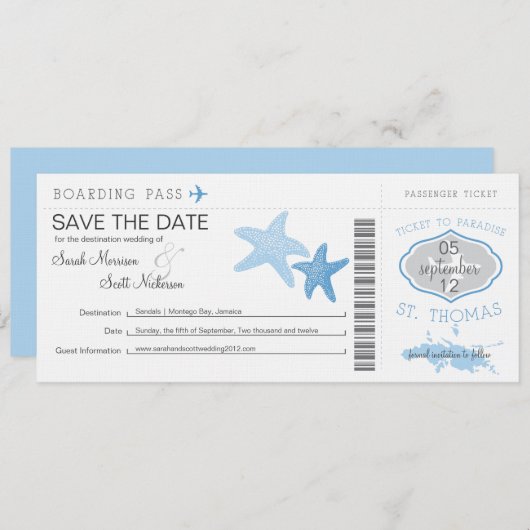 St. Thomasへの搭乗券を保存 セーブザデート (正面/裏面)