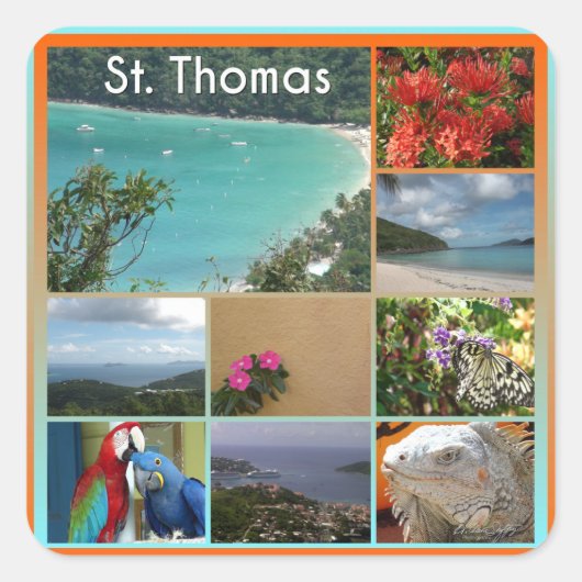 St. Thomas – 風光明媚な写真コラージュ6119 スクエアシール (正面)